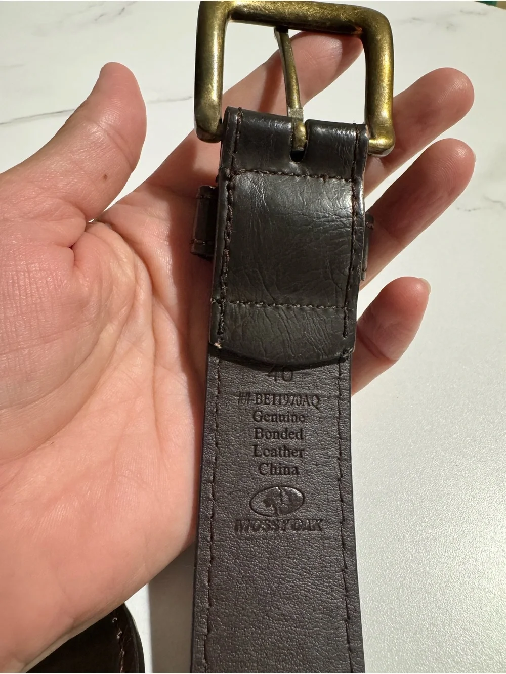 Mossy Oak Brown Genuine Bonded Leather Belt Size 40 Brass Tone Buckle